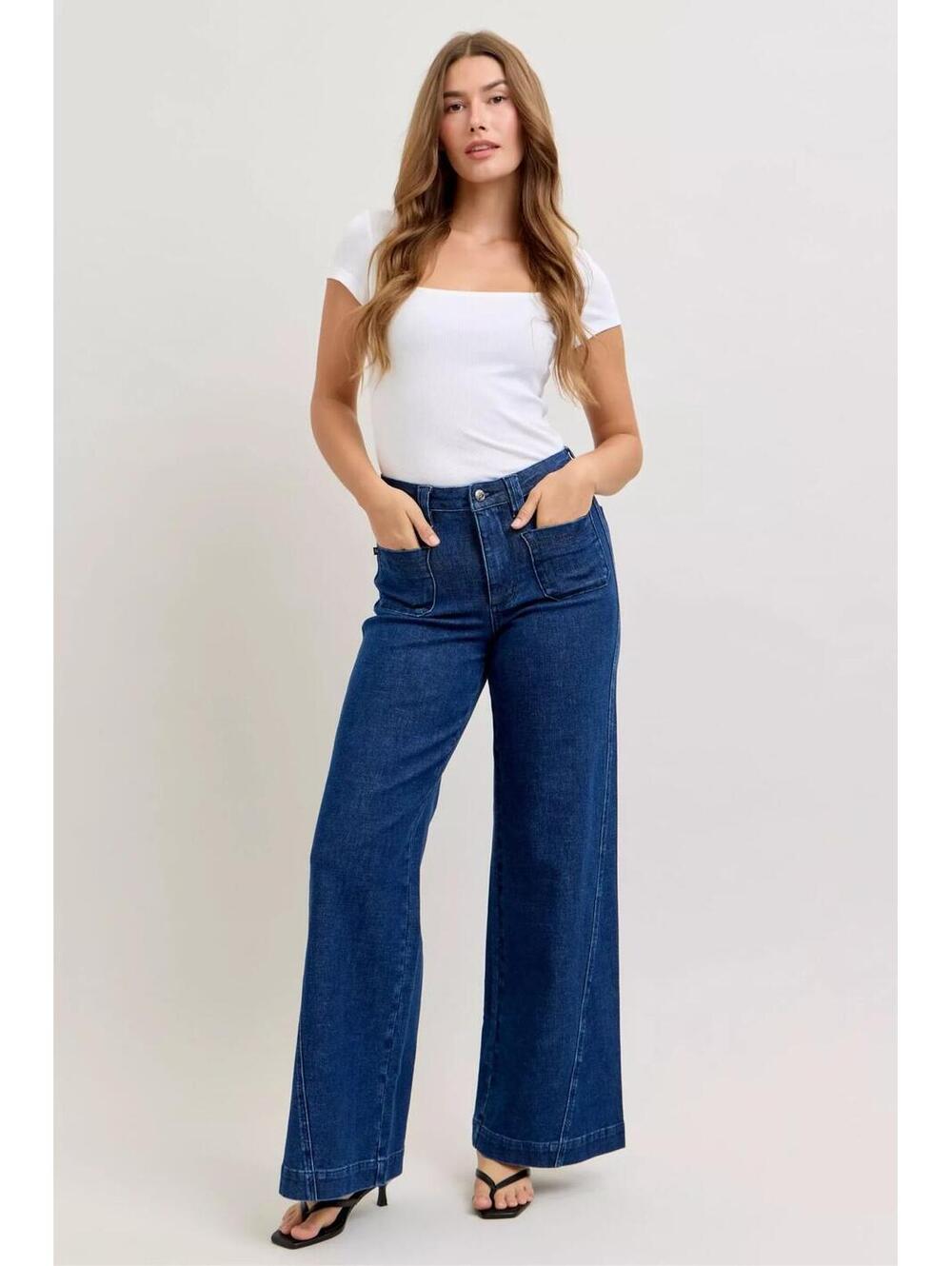 Judy Blue High-Waisted Retro Wide Jeans with Patch Pkts & Twisted Seams - Picture 5 of 10